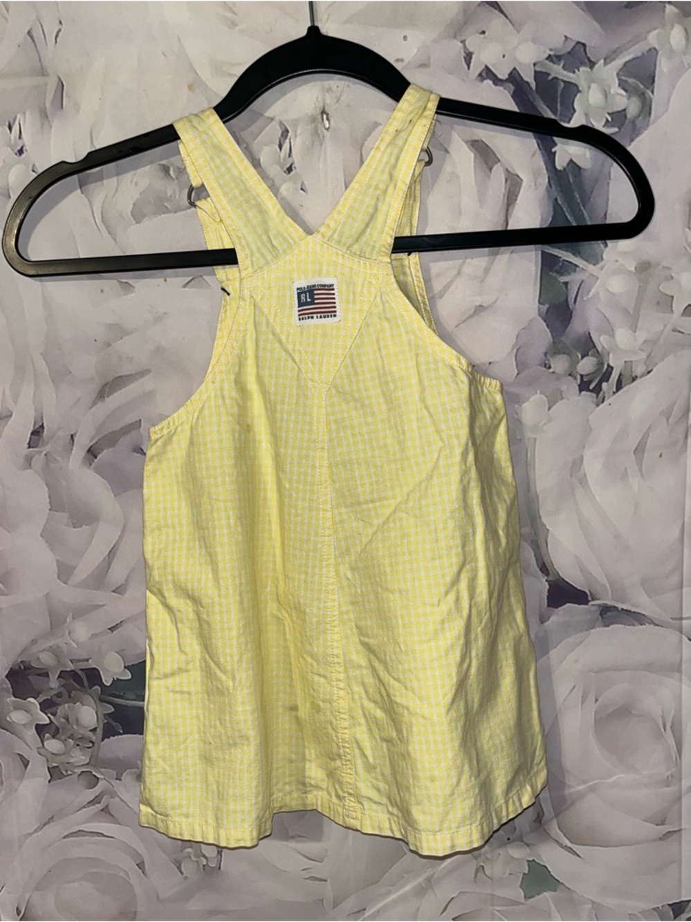 Vintage Polo Ralph Lauren Toddler Striped Dress Overall Yellow American Flag 2T - Picture 5 of 5
